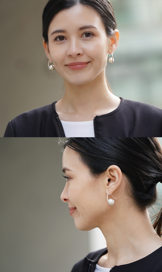 フープデザインパールピアスシルバーゴールド