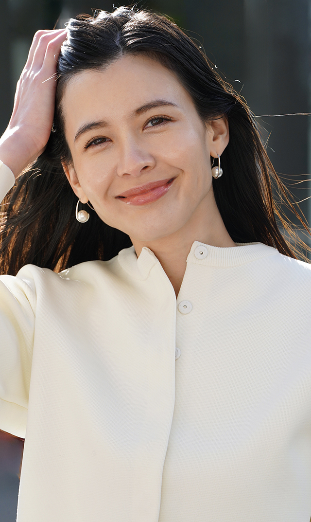 フープデザインパールピアスシルバーゴールド