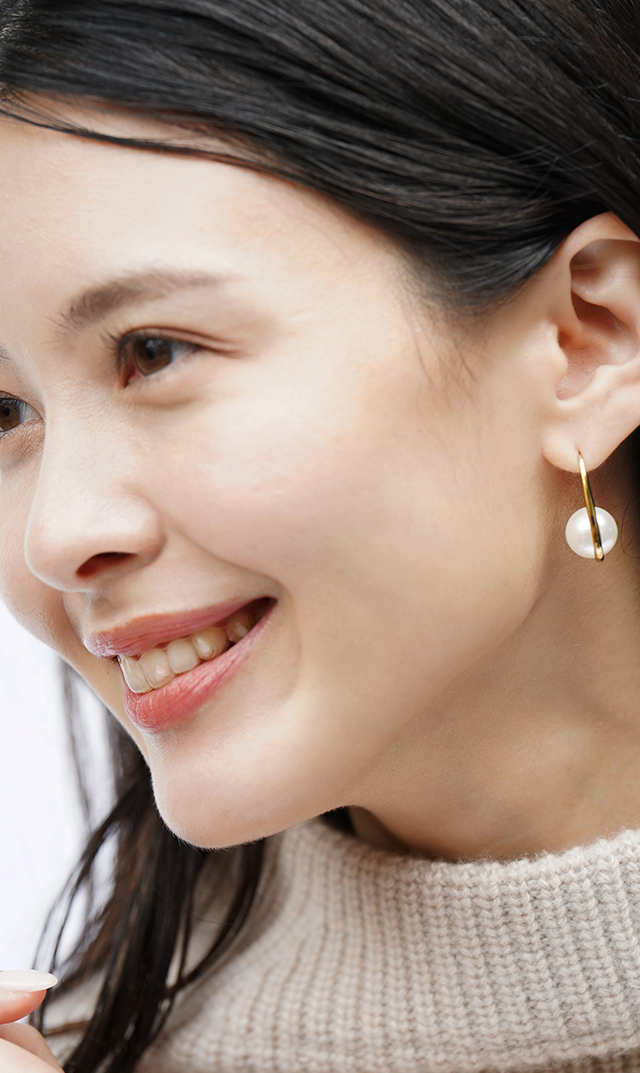 フープデザインパールピアスシルバーゴールド