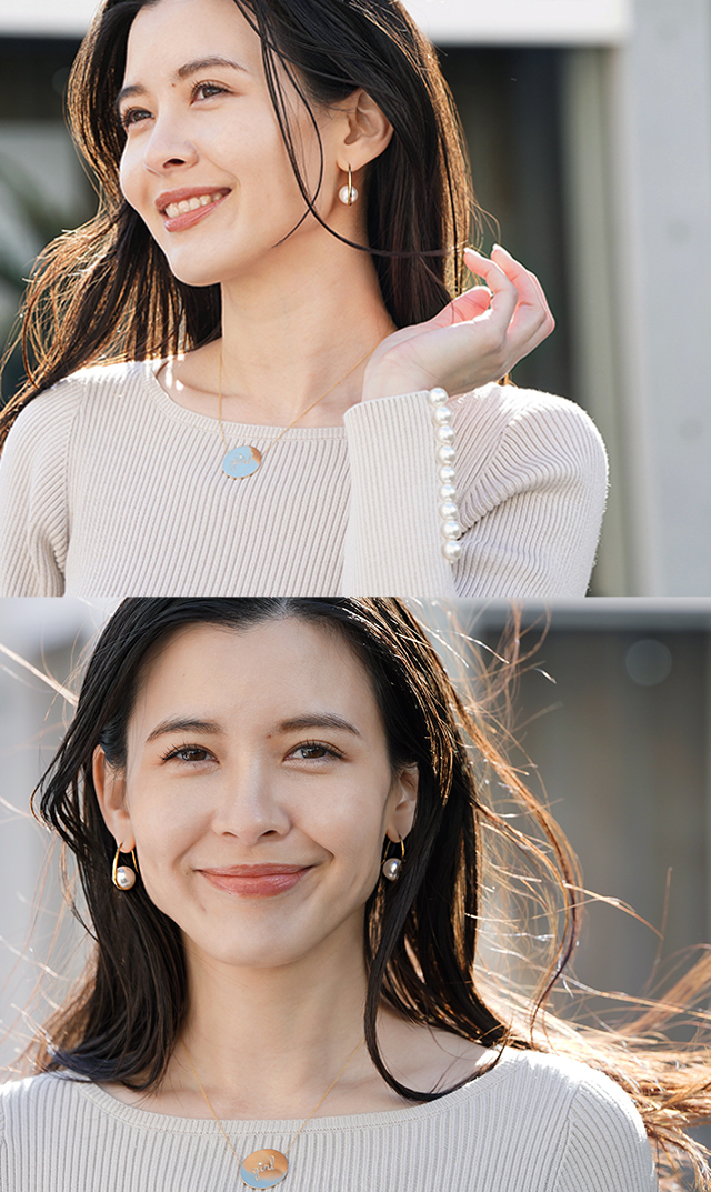 フープデザインパールピアスシルバーゴールド