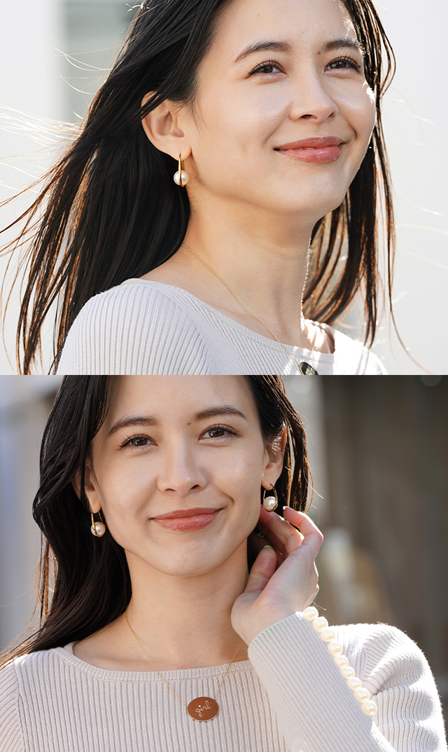 フープデザインパールピアスシルバーゴールド