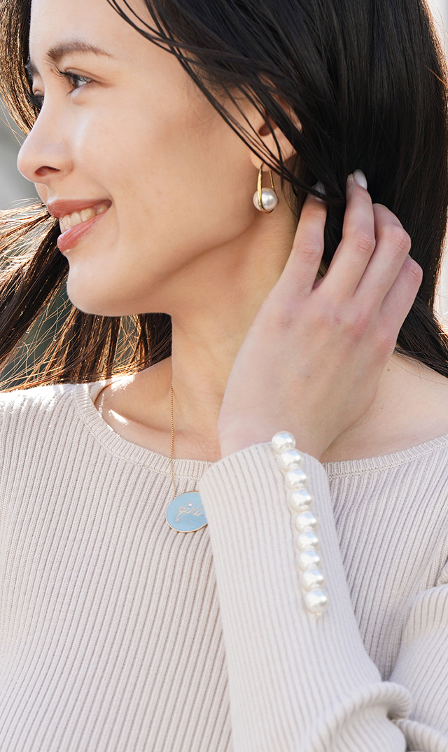 フープデザインパールピアスシルバーゴールド