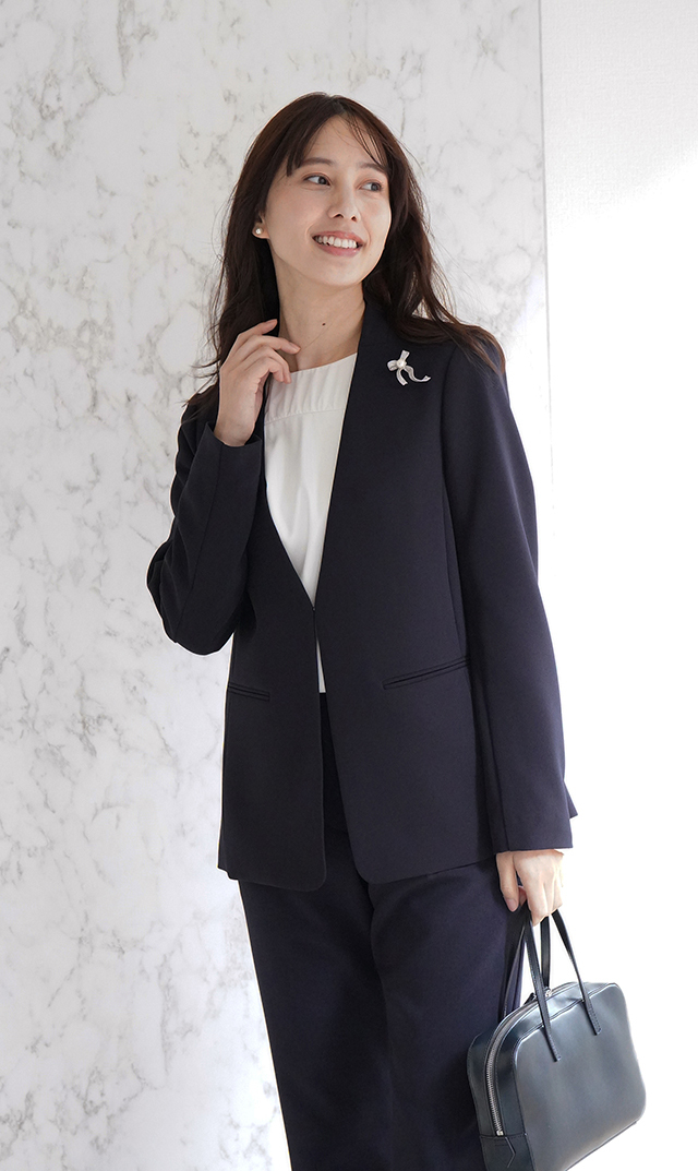 【美品】アナイ ノーカラー ジャケット スーツ フォーマル ネイビー M 楽天市場】【洋服の青山】ママスーツ ワンピーススーツ レディース 2点