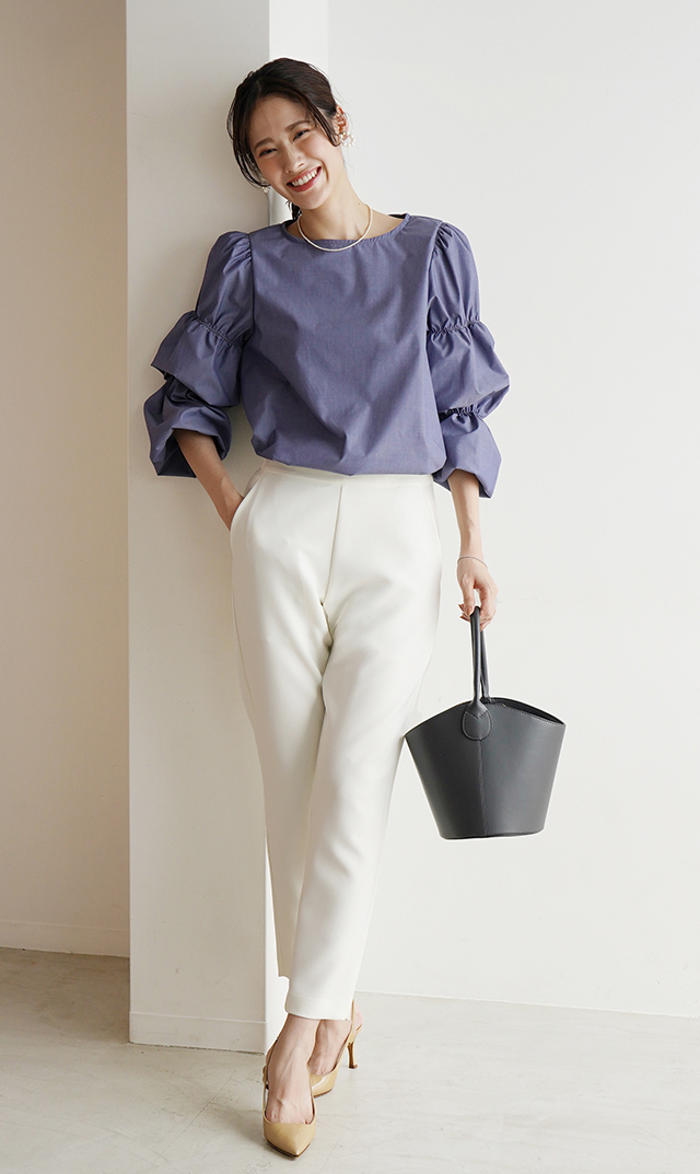 アイロン不要長袖コンシャスブラウス白