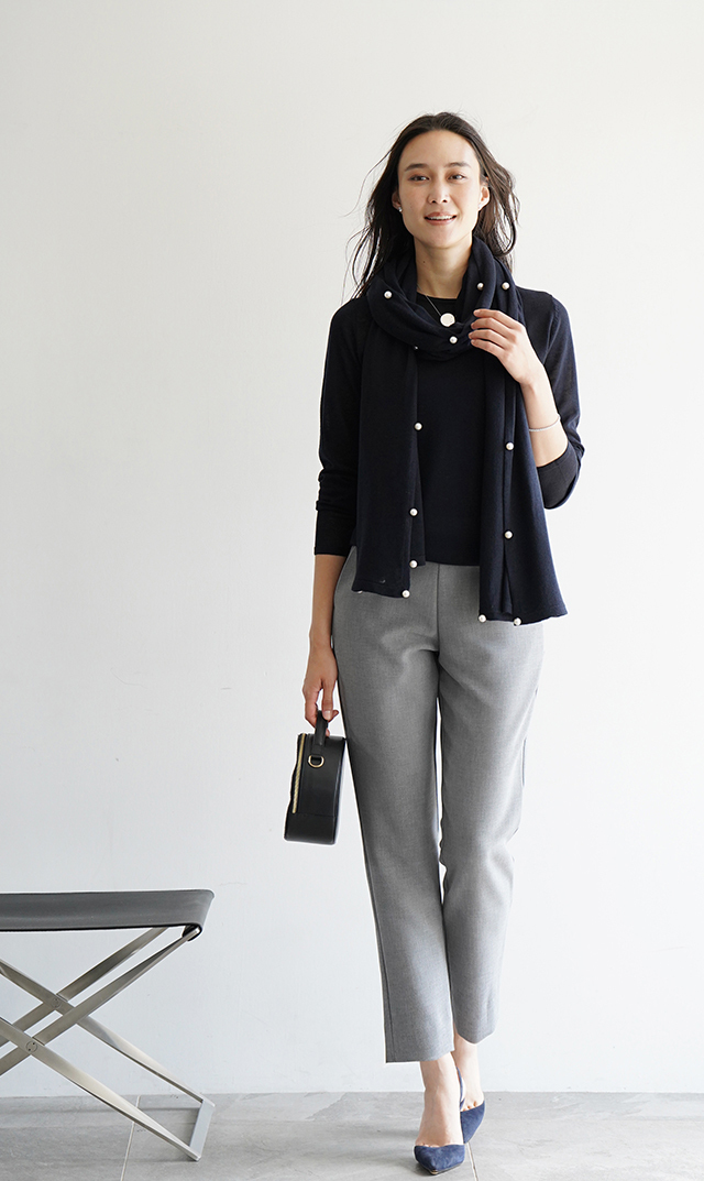 A1316 23区 バハリエ高級生地 パンツスーツ 3L グレー パジャマスーツ】 RENU クロップドパンツ セットアップ着用可【AOKI