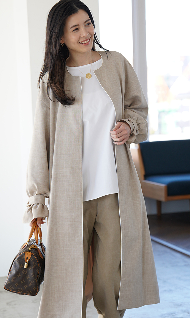 撥水防シワ吸汗速乾素材リネンライクイージーコートベージュ