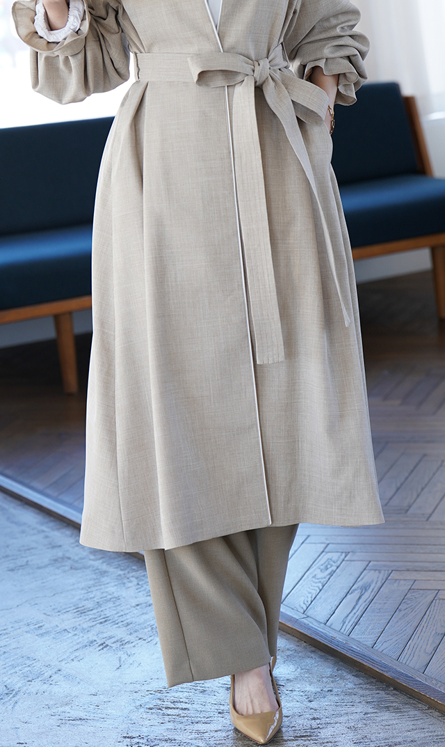 撥水防シワ吸汗速乾素材リネンライクイージーコートベージュ