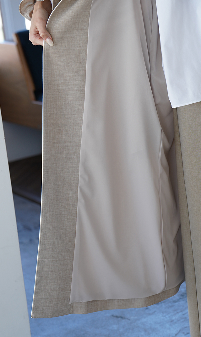 撥水防シワ吸汗速乾素材リネンライクイージーコートベージュ