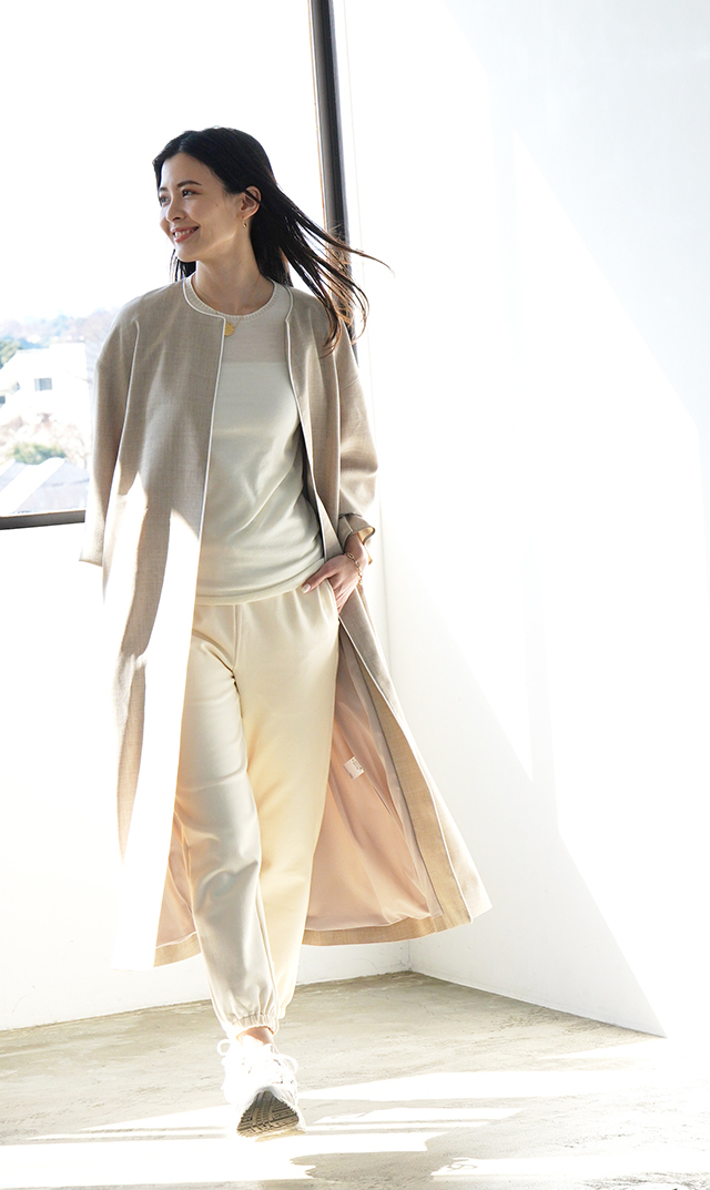 撥水防シワ吸汗速乾素材リネンライクイージーコートベージュ