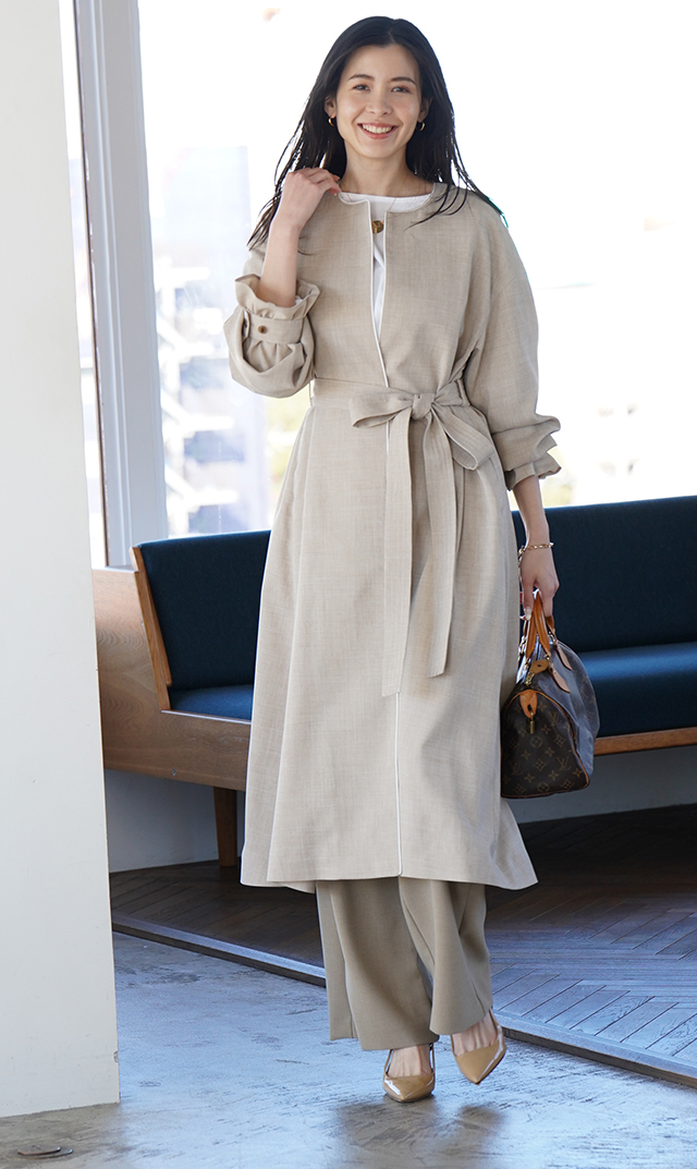 撥水防シワ吸汗速乾素材リネンライクイージーコートベージュ