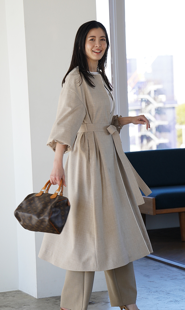 撥水防シワ吸汗速乾素材リネンライクイージーコートベージュ