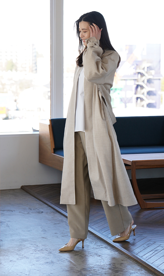 撥水防シワ吸汗速乾素材リネンライクイージーコートベージュ