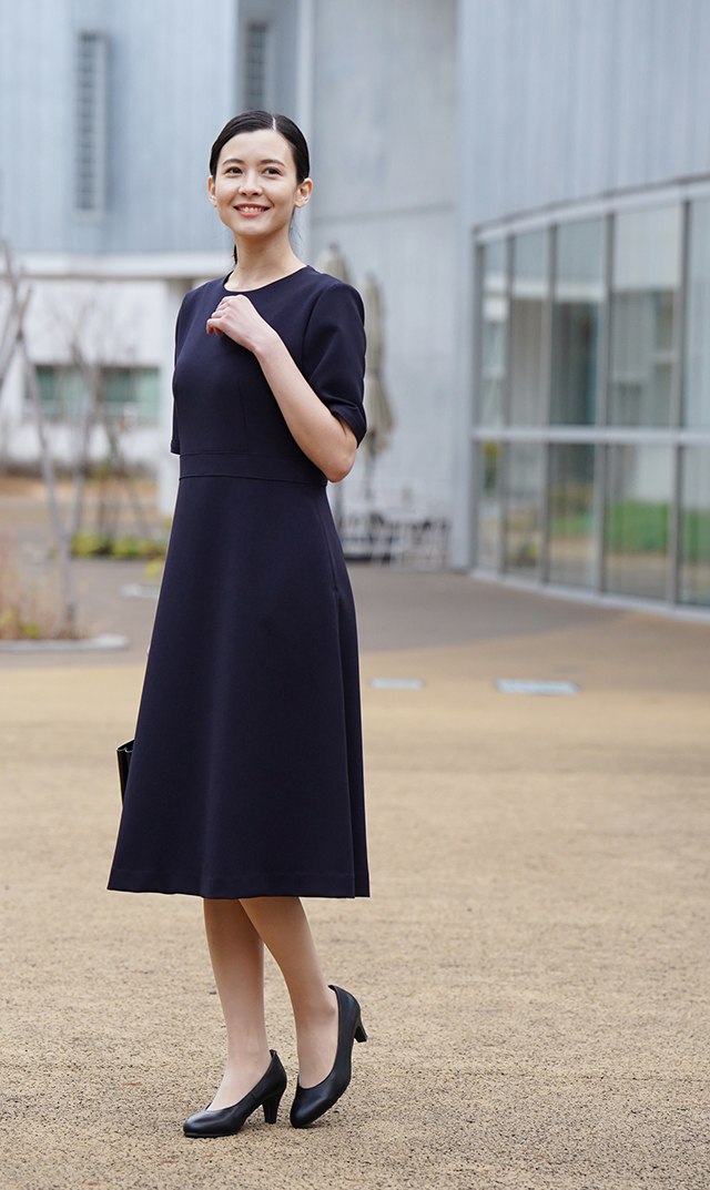 お受験ウエストマークワンピース濃紺