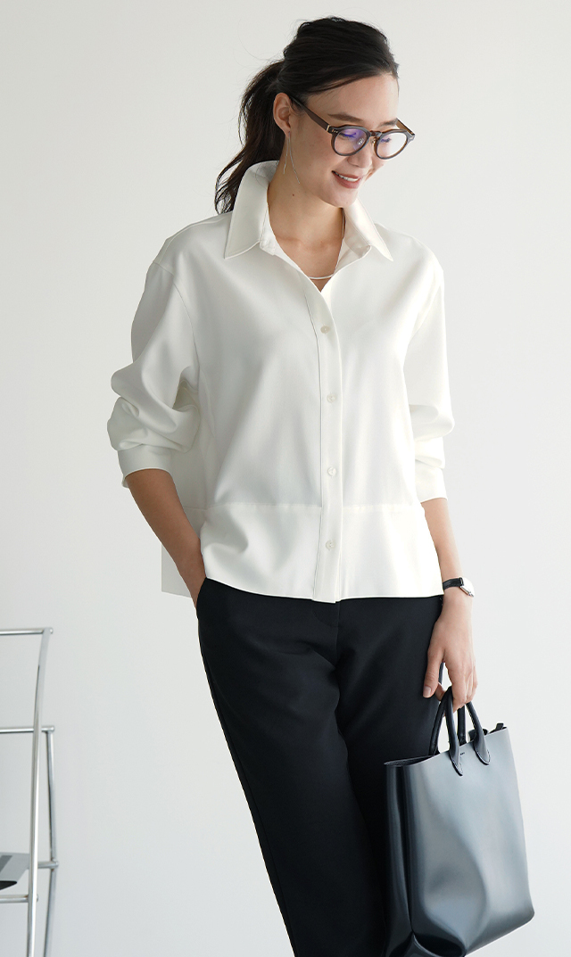 シワになりにくい接触冷感ライラシャツ白