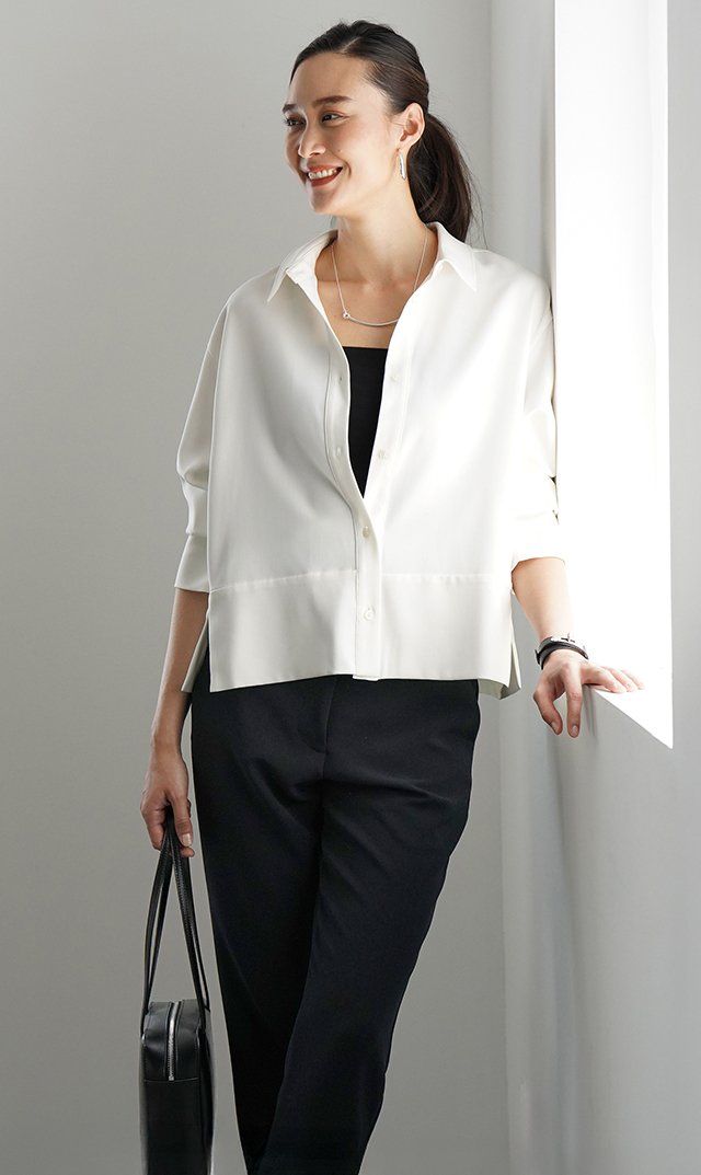 シワになりにくい接触冷感ライラシャツ白