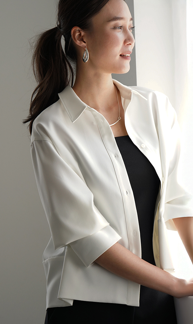 シワになりにくい接触冷感ライラシャツ白