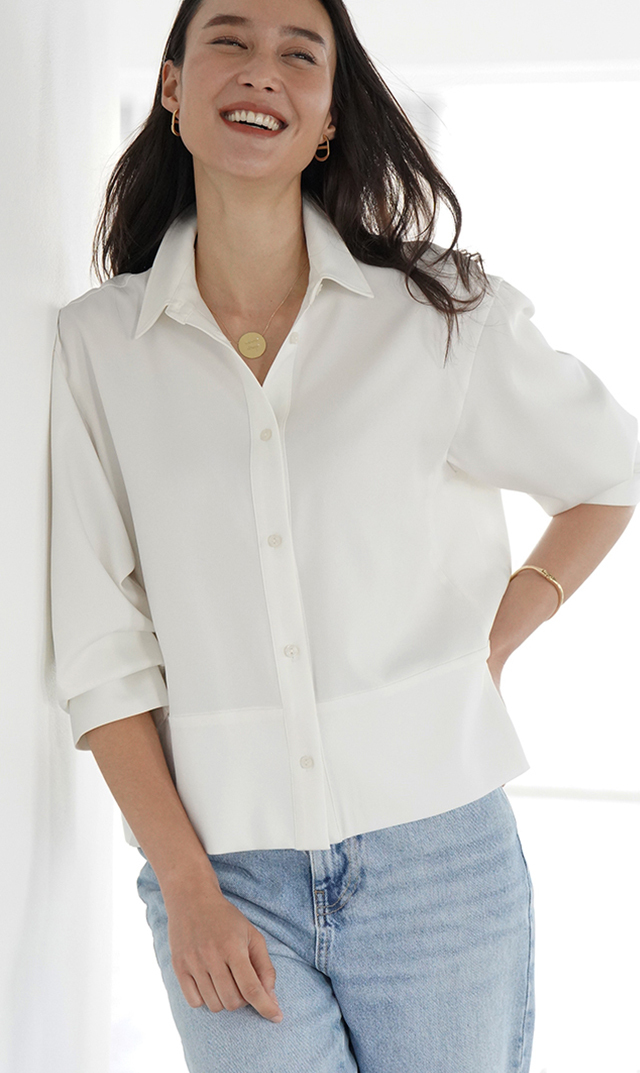 シワになりにくい接触冷感ライラシャツ白