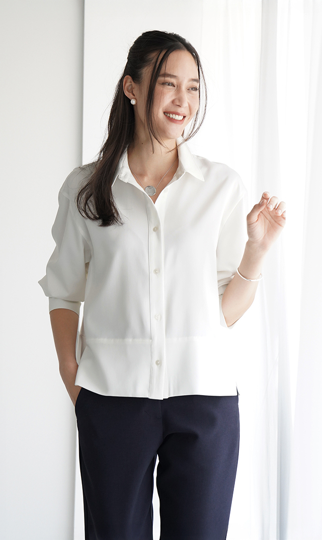 シワになりにくい接触冷感ライラシャツ白