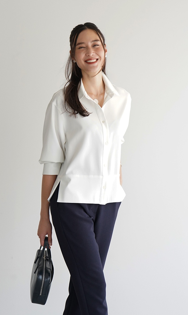 シワになりにくい接触冷感ライラシャツ白