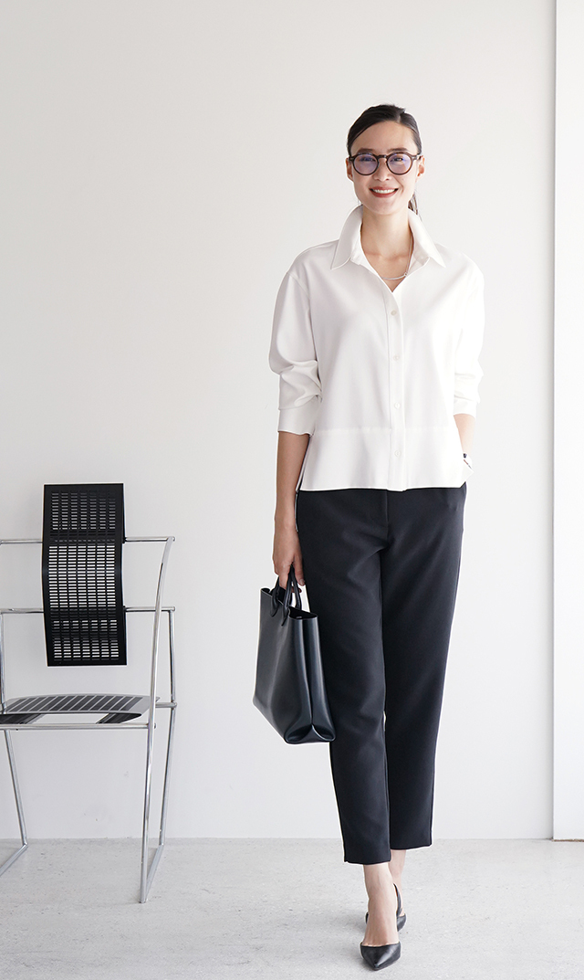 シワになりにくい接触冷感ライラシャツ白