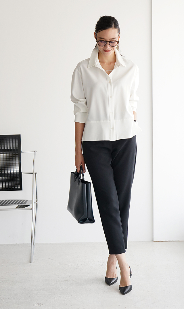 シワになりにくい接触冷感ライラシャツ白