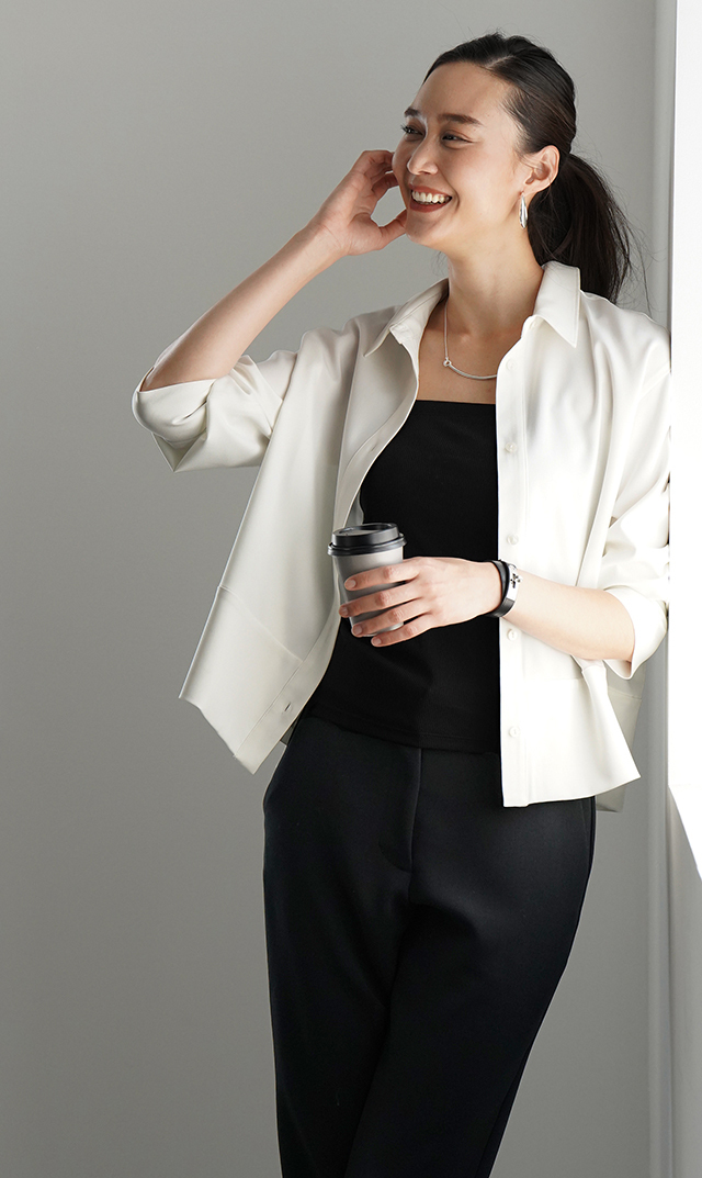 シワになりにくい接触冷感ライラシャツ白