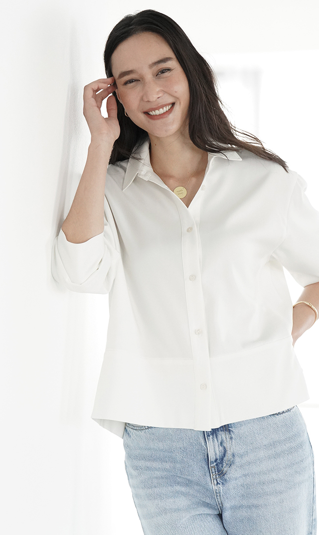 シワになりにくい接触冷感ライラシャツ白