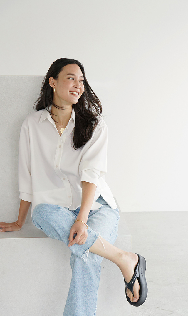 シワになりにくい接触冷感ライラシャツ白