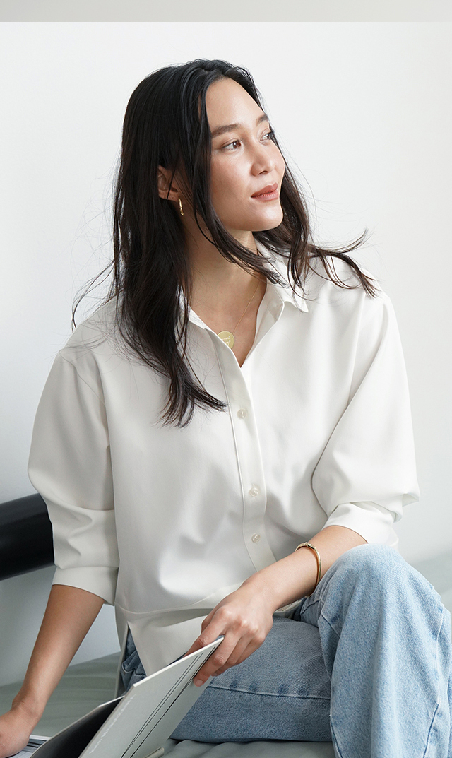 シワになりにくい接触冷感ライラシャツ白