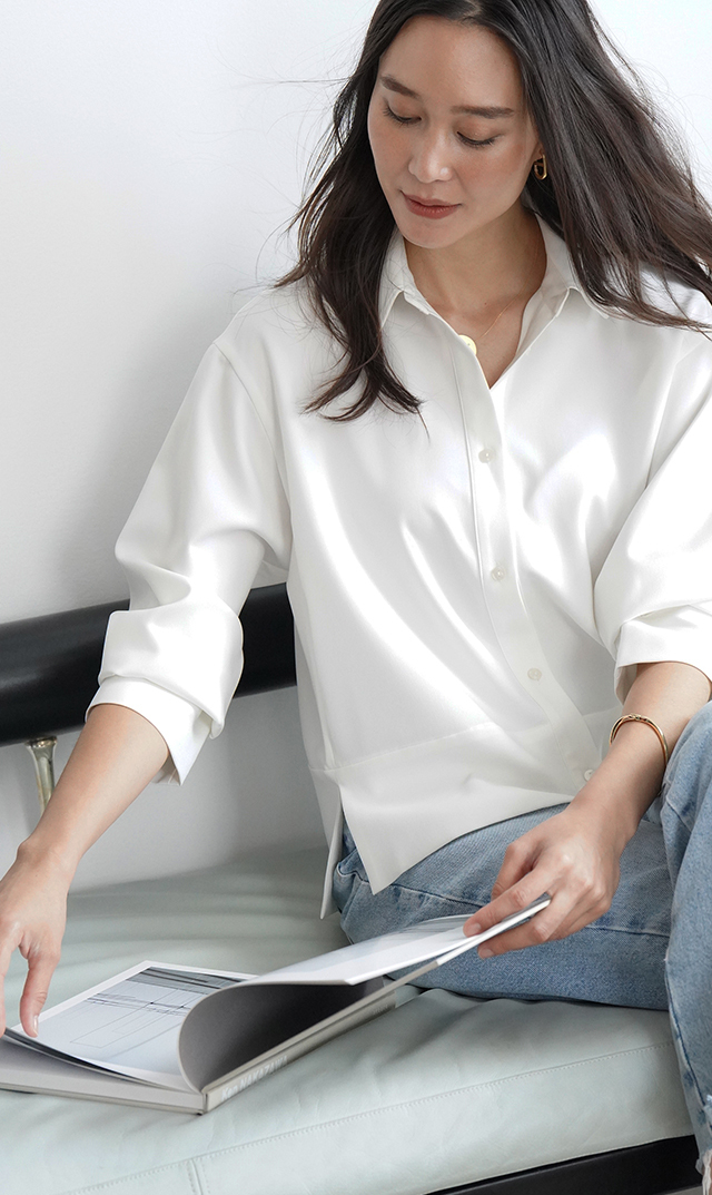 シワになりにくい接触冷感ライラシャツ白