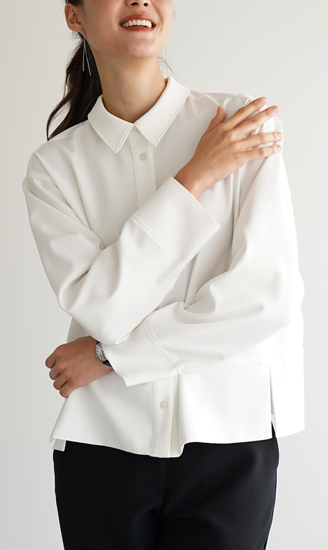 シワになりにくい接触冷感ライラシャツ白