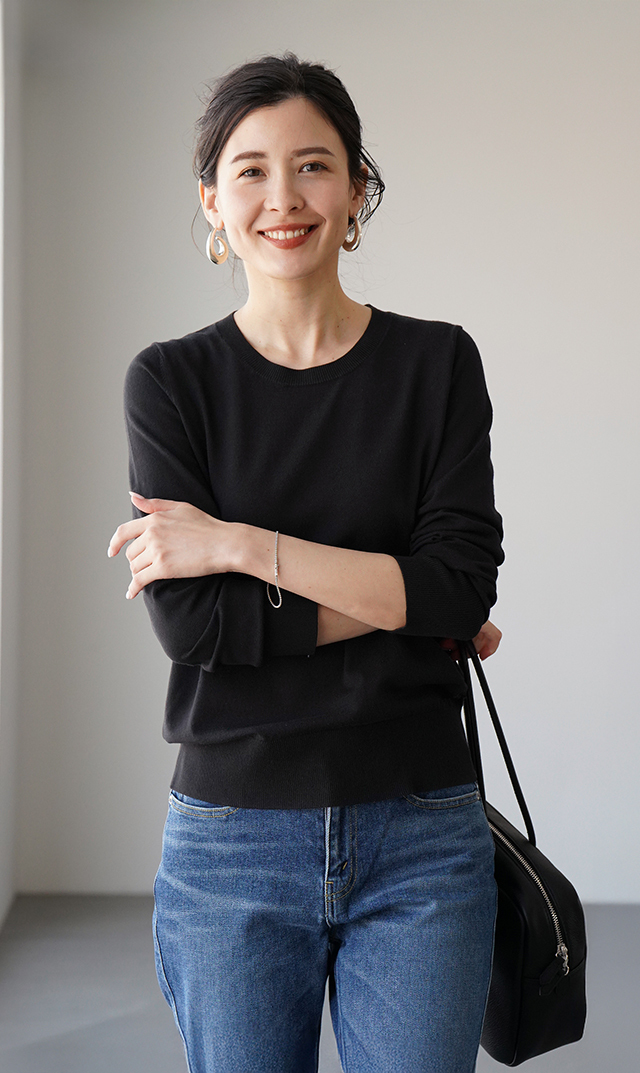 【極美品/シルク混】ドゥロワー サマーニット クルーネック 長袖 ネイビー 極美品/シルク混】ドゥロワー サマーニット クルーネック 長袖