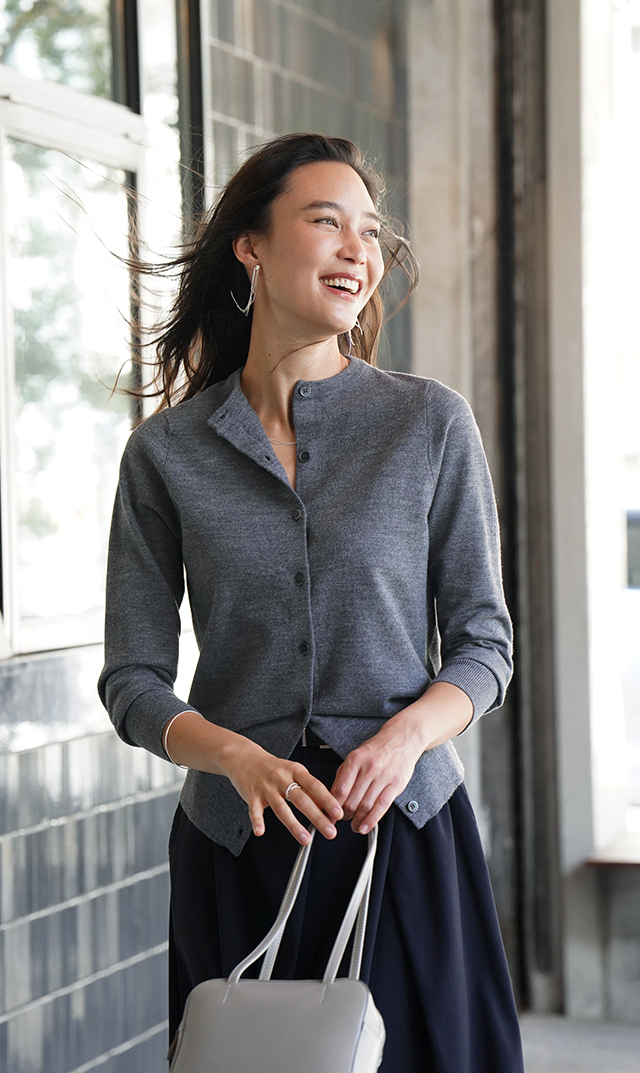 【ヴィリーナ】パロマカーディガン＆スカートセット(グレー×ネイビー）