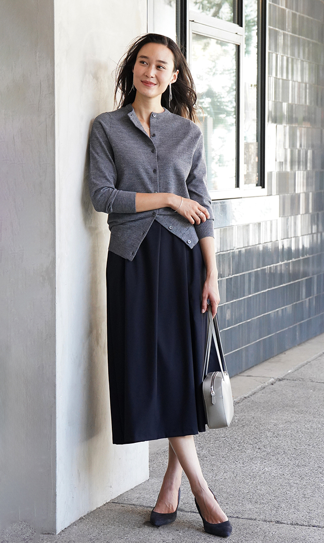 【ヴィリーナ】パロマカーディガン＆スカートセット(グレー×ネイビー）
