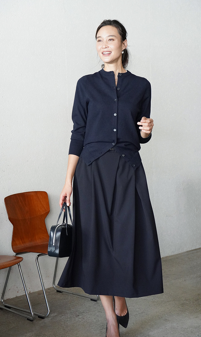 【ヴィリーナ】パロマカーディガン＆スカートセット(ネイビー×ネイビー）