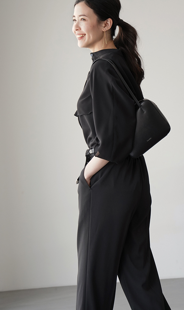 シアー素材レイヤードヴェールブラウス黒紺