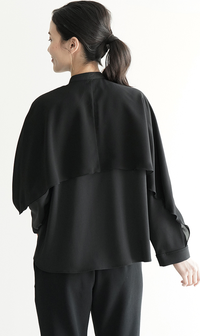 シアー素材レイヤードヴェールブラウス黒紺