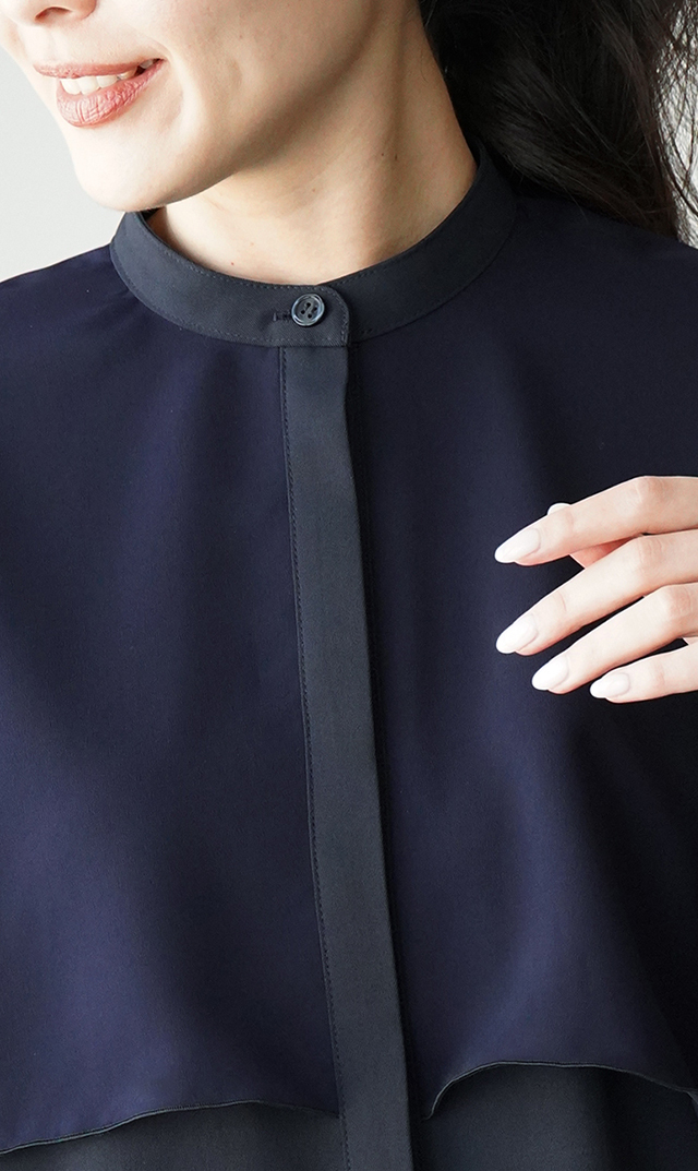 シアー素材レイヤードヴェールブラウス黒紺