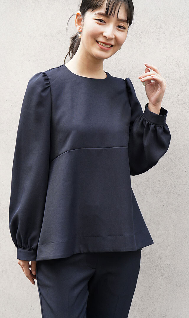 取り外し可能レース襟付きクルーネックブラウス黒