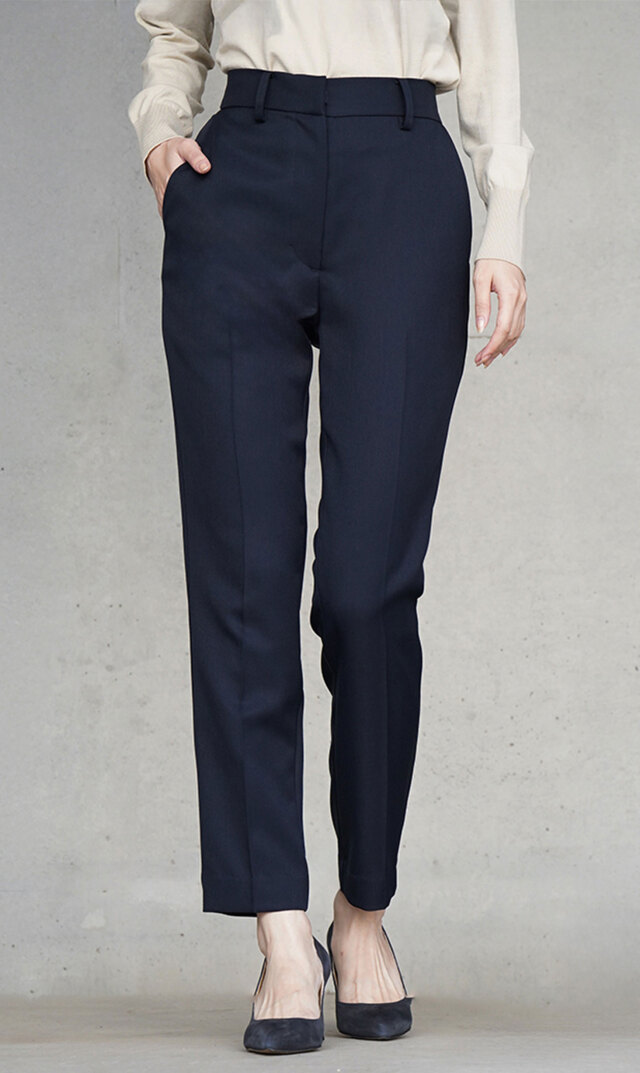 細身シルエットセンタープレス美脚パンツ紺