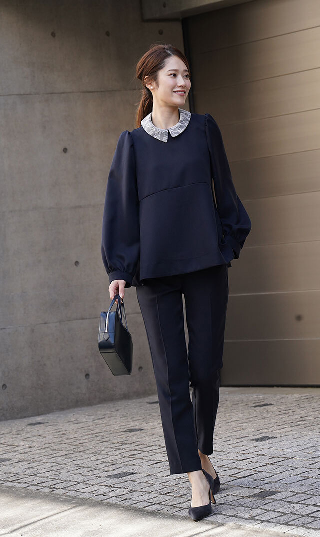 細身シルエットセンタープレス美脚パンツ紺