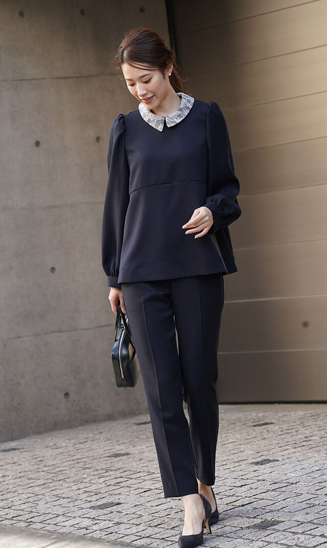 細身シルエットセンタープレス美脚パンツ紺