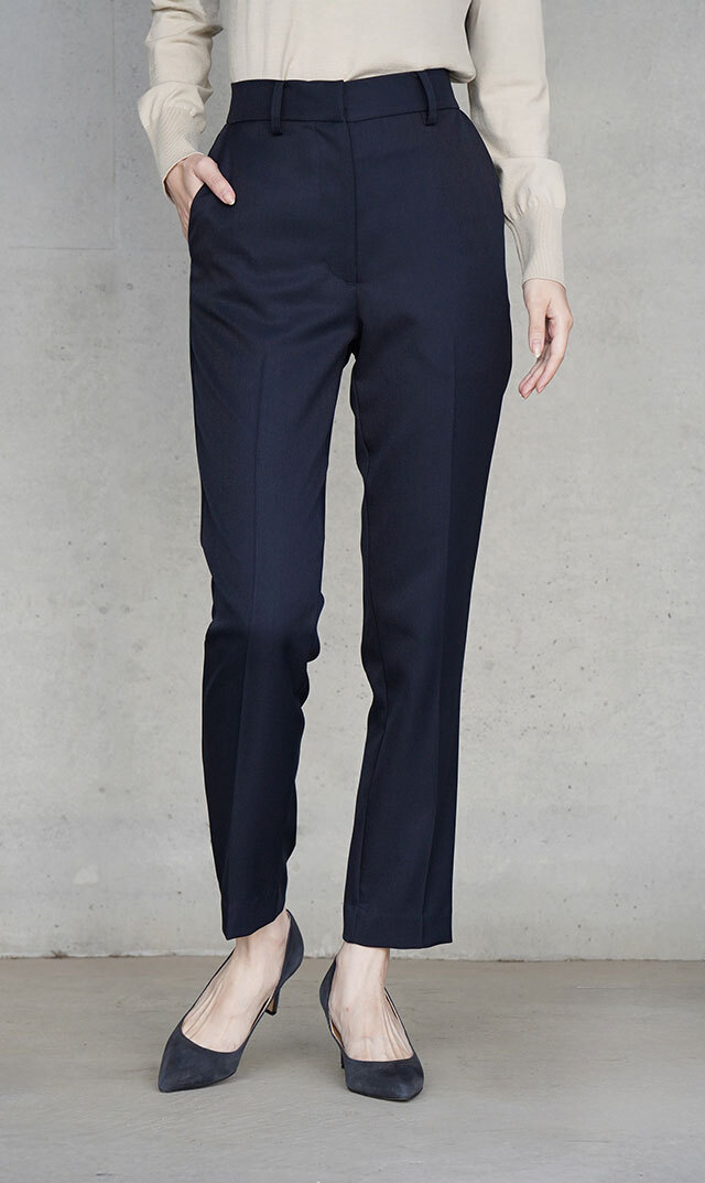 細身シルエットセンタープレス美脚パンツ紺
