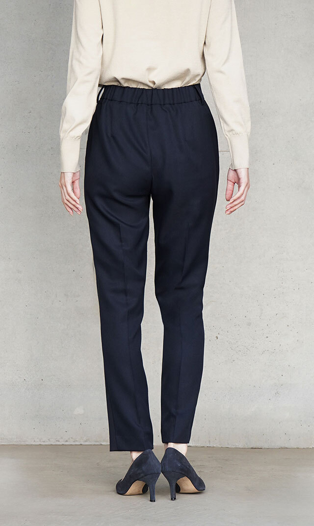 細身シルエットセンタープレス美脚パンツ紺