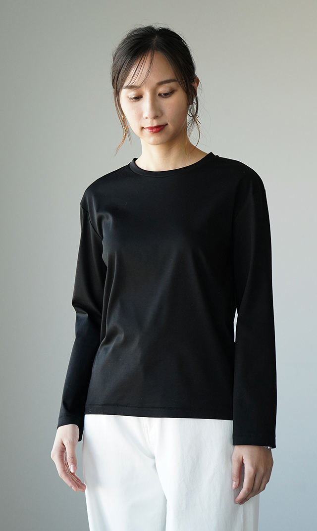 イタリア×日本の共同開発素材ロングスリーブTシャツ黒