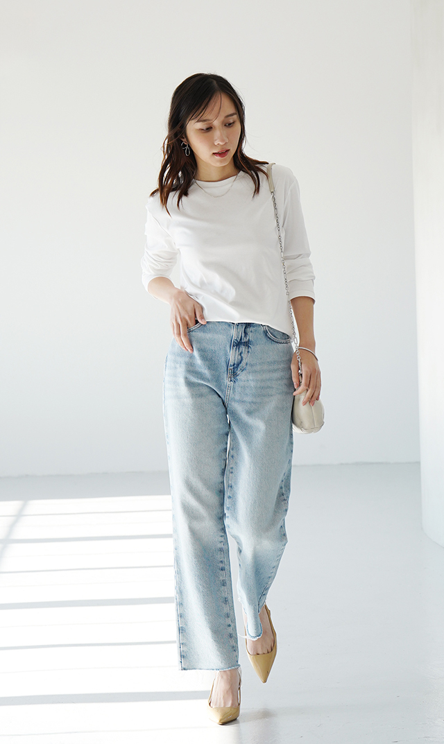 イタリア×日本の共同開発素材ロングスリーブTシャツ白