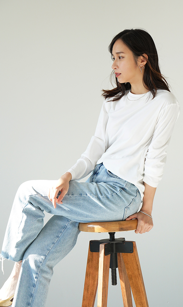 イタリア×日本の共同開発素材ロングスリーブTシャツ白