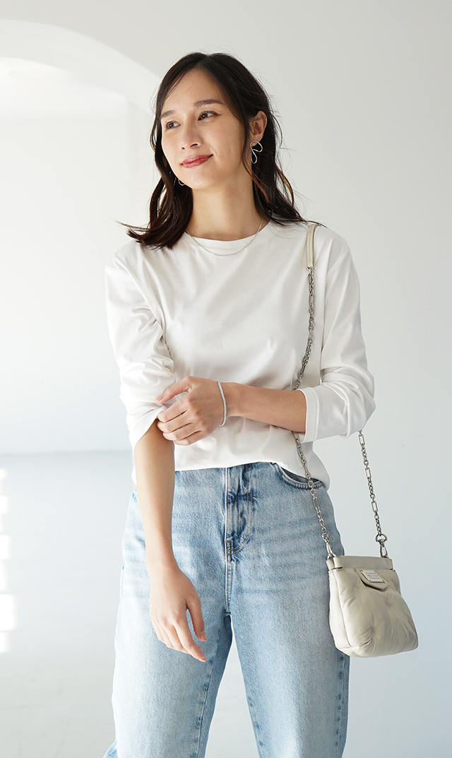 イタリア×日本の共同開発素材ロングスリーブTシャツ白