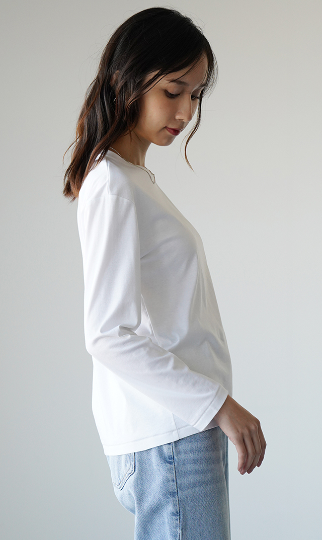イタリア×日本の共同開発素材ロングスリーブTシャツ白