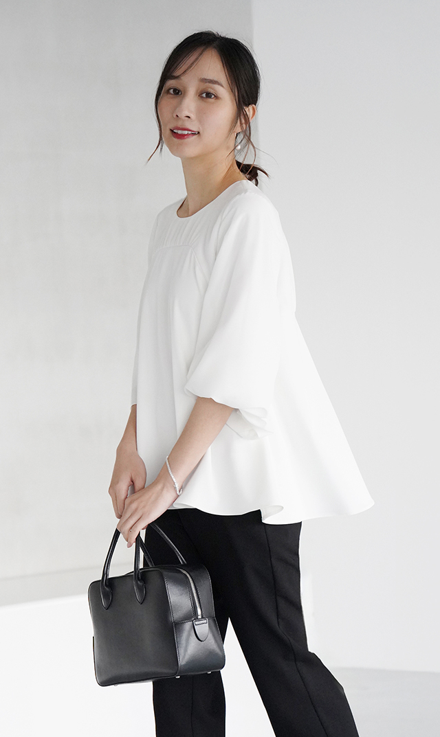 多機能素材シアー×ツイルビスチェブラウス白